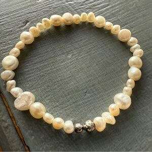 925 Sterling Silver Beads & Pearls Stretch Bracelet